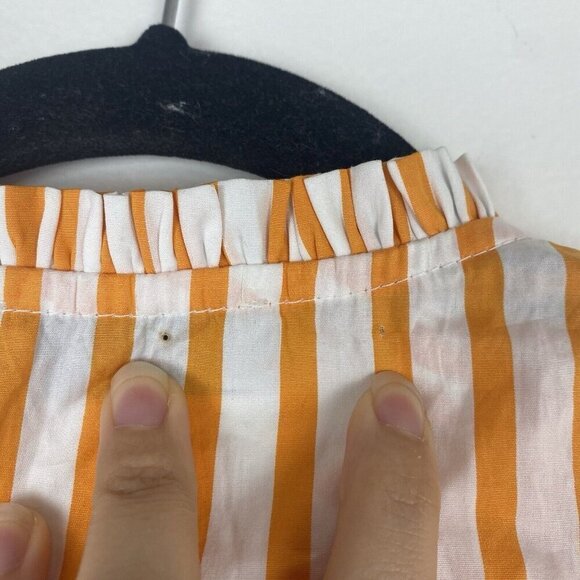 Harshman Women's Striped Ruffle Blouse Size M MISSING BUTTON Orange White - Picture 6 of 10
